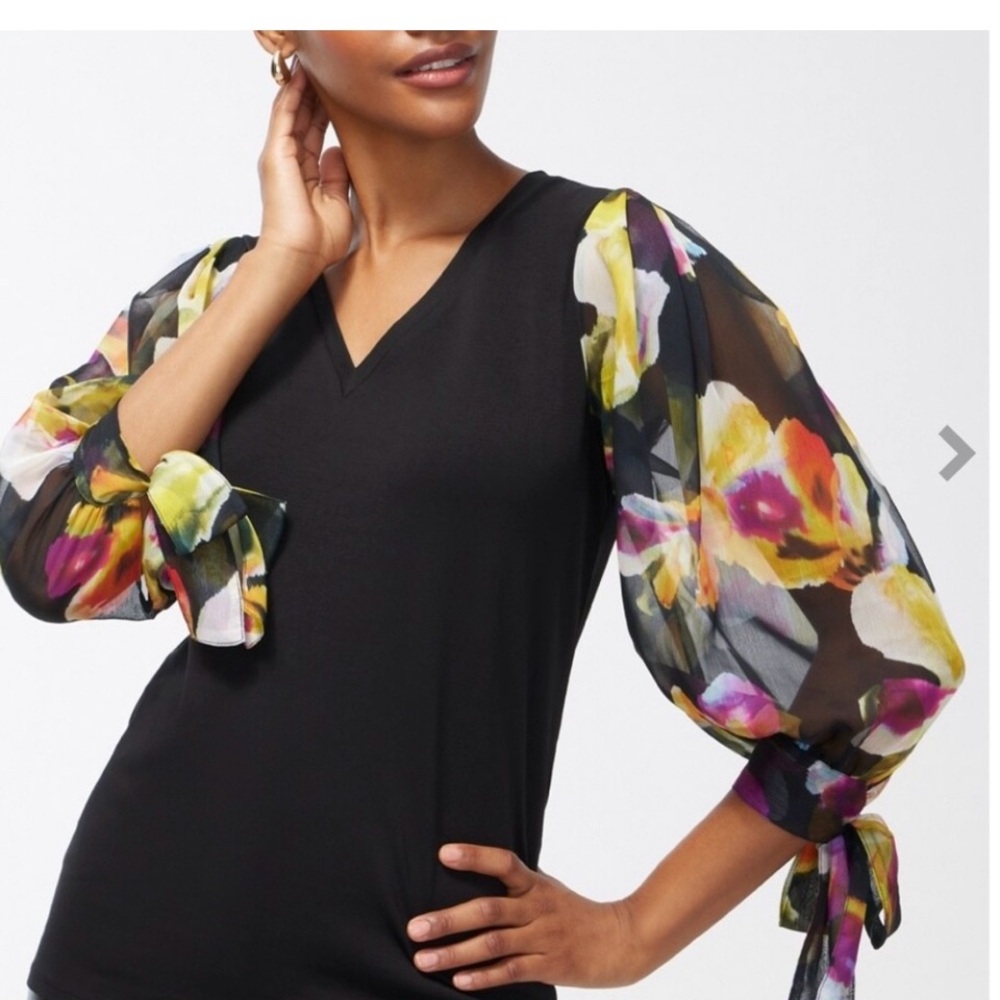 Floral chiffon sleeve tee from Chicos , size XL